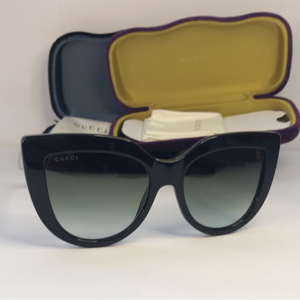 💯- New Authentic GUCCI  Cat Eye Sunglasses GG0164S Black - Picture 5 of 11
